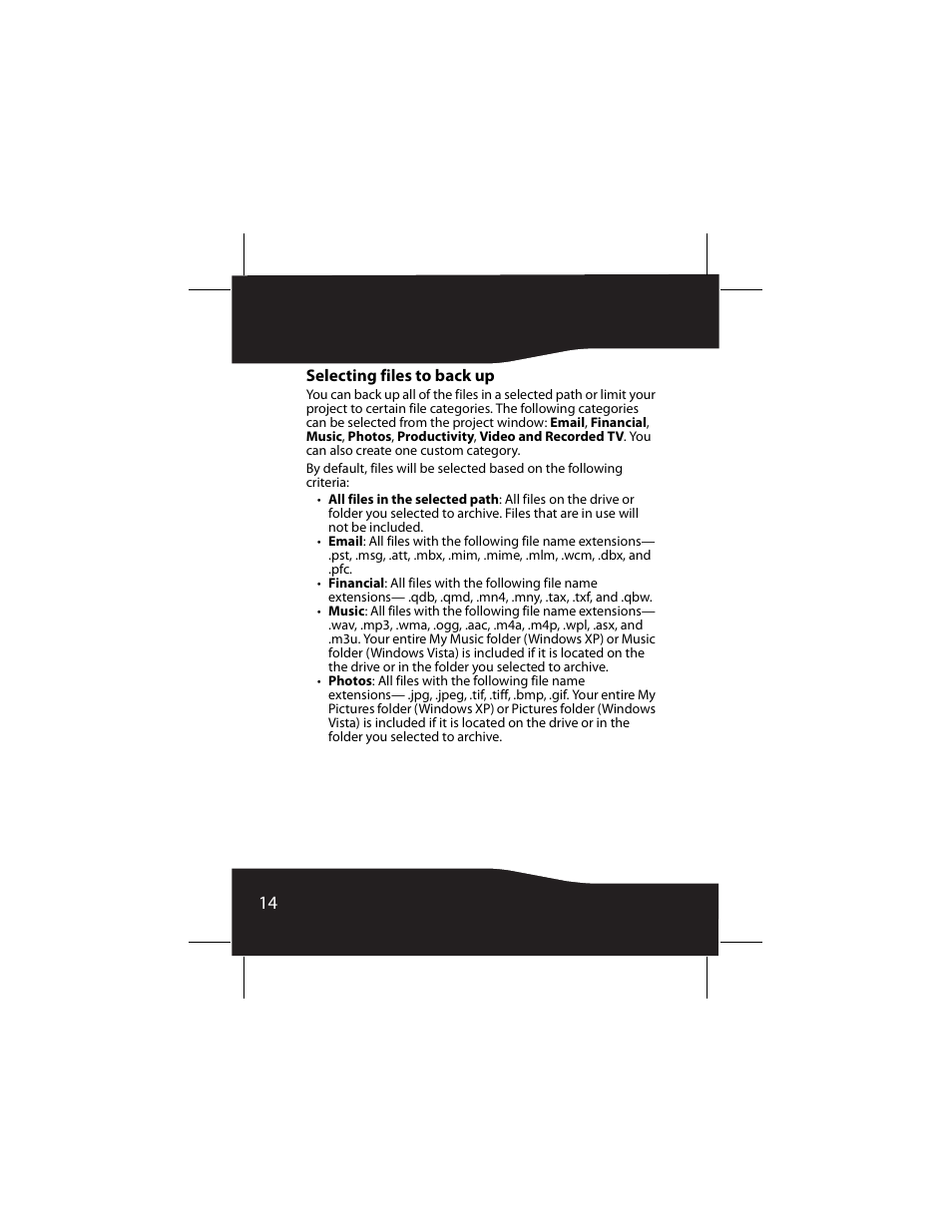 Selecting files to back up | RocketFish RF-AHD25 User Manual | Page 14 / 96