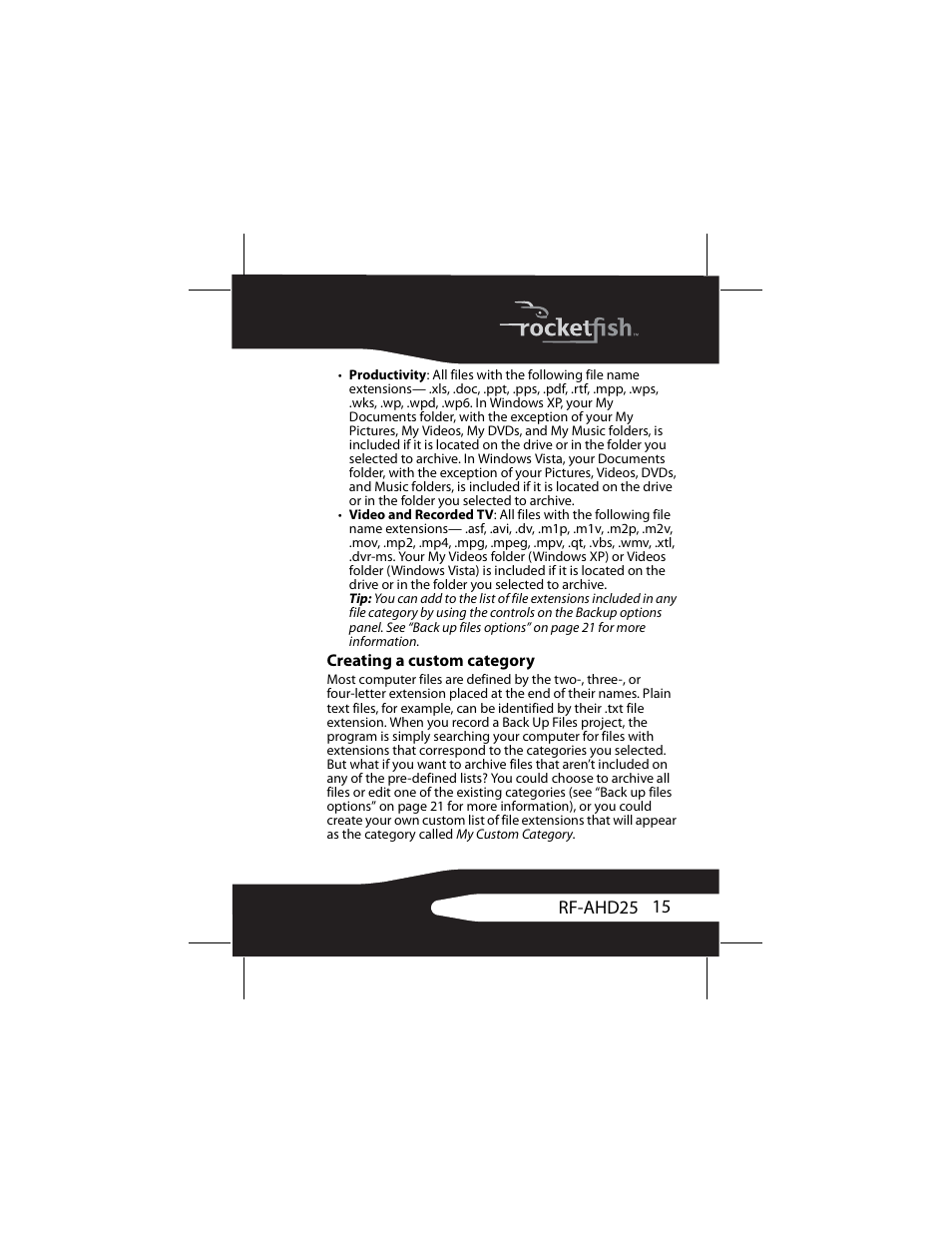 Creating a custom category | RocketFish RF-AHD25 User Manual | Page 15 / 96