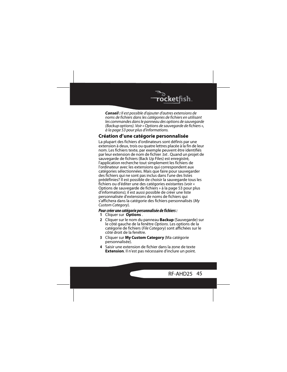 Création d’une catégorie personnalisée | RocketFish RF-AHD25 User Manual | Page 45 / 96