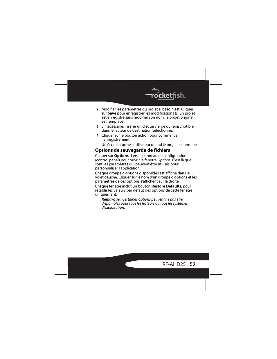 Options de sauvegarde de fichiers, 53 p | RocketFish RF-AHD25 User Manual | Page 53 / 96