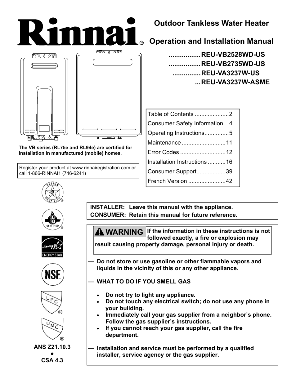 Rinnai RL75E User Manual | 60 pages