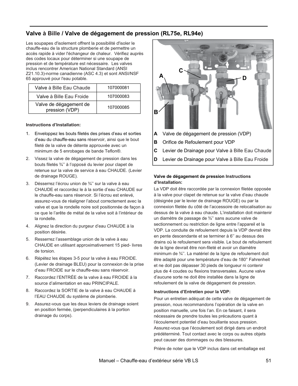 Tuyauterie d'eau | Rinnai RL75E User Manual | Page 51 / 60