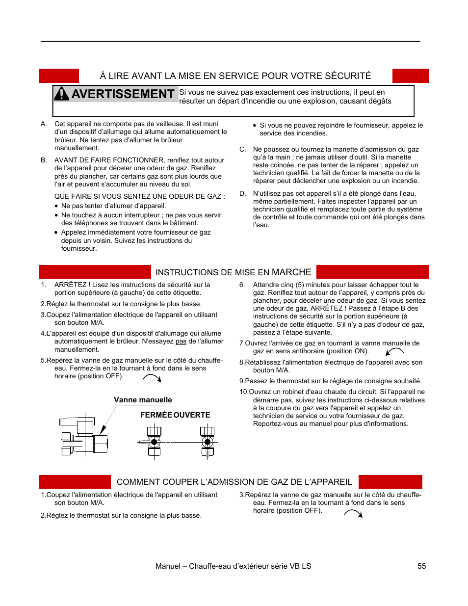 Avertissement, Instructions d'utilisation | Rinnai RL75E User Manual | Page 55 / 60