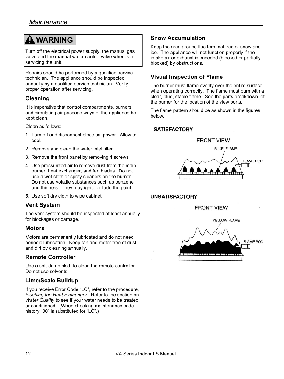 Warning | Rinnai REU-VA3237FFU User Manual | Page 12 / 44