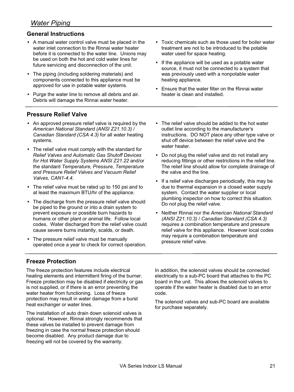 Water piping | Rinnai REU-VA3237FFU User Manual | Page 21 / 44