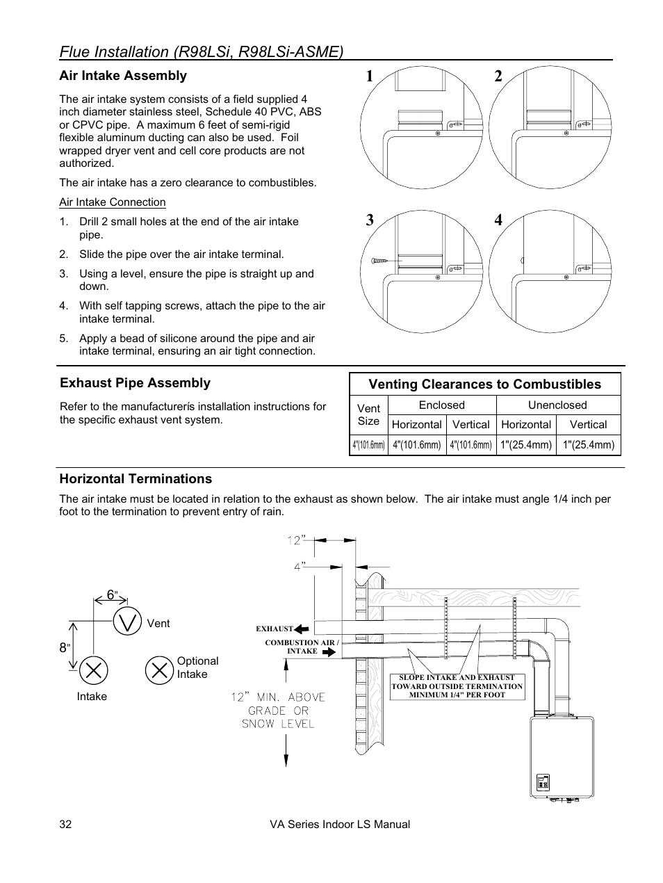 Flue installation (r98lsi , r98lsi-asme) | Rinnai REU-VA3237FFU User Manual | Page 32 / 44