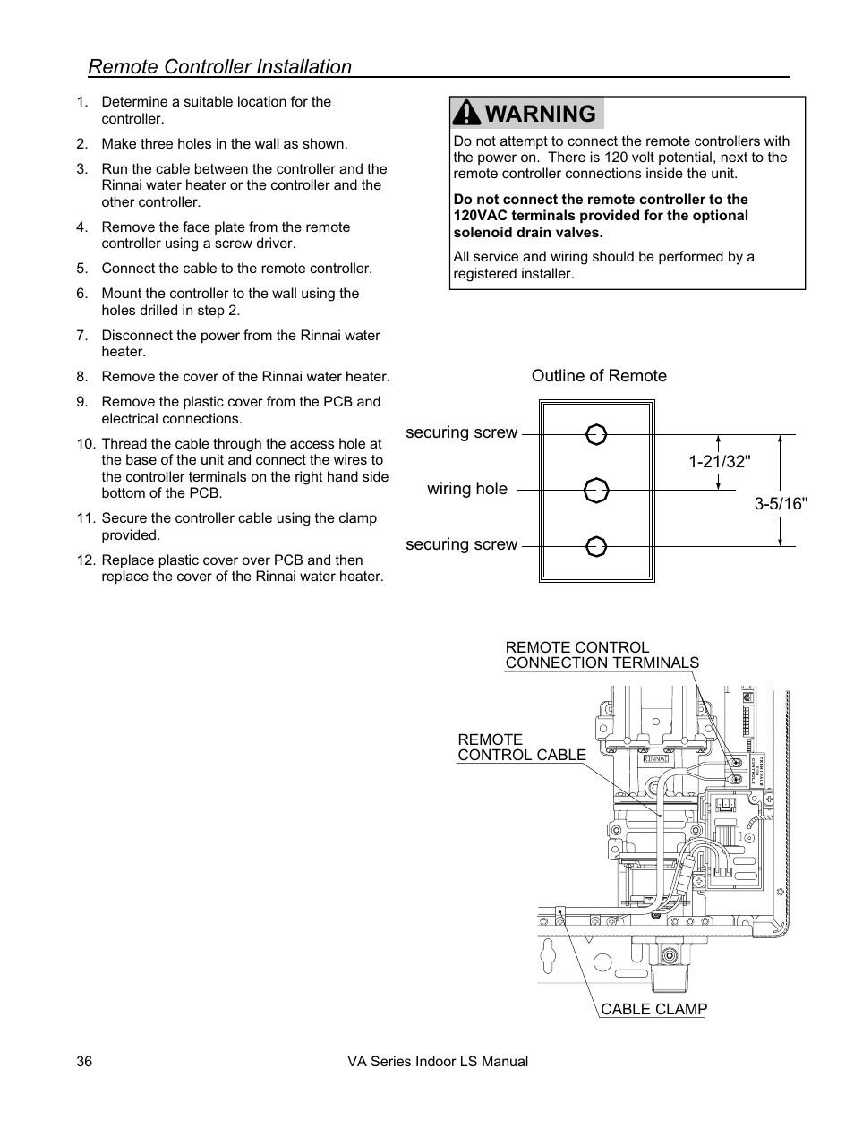 Warning | Rinnai REU-VA3237FFU User Manual | Page 36 / 44