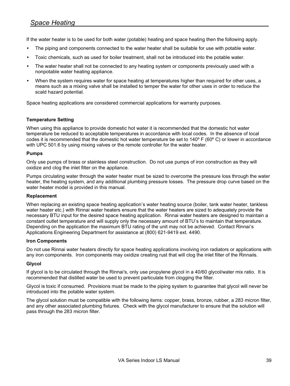 Space heating | Rinnai REU-VA3237FFU User Manual | Page 39 / 44