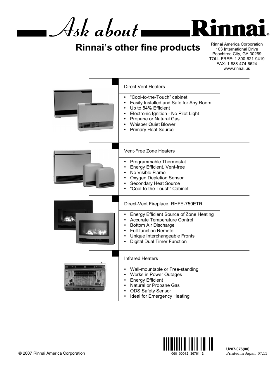 Rinnai’s other fine products | Rinnai REU-VA3237FFU User Manual | Page 44 / 44