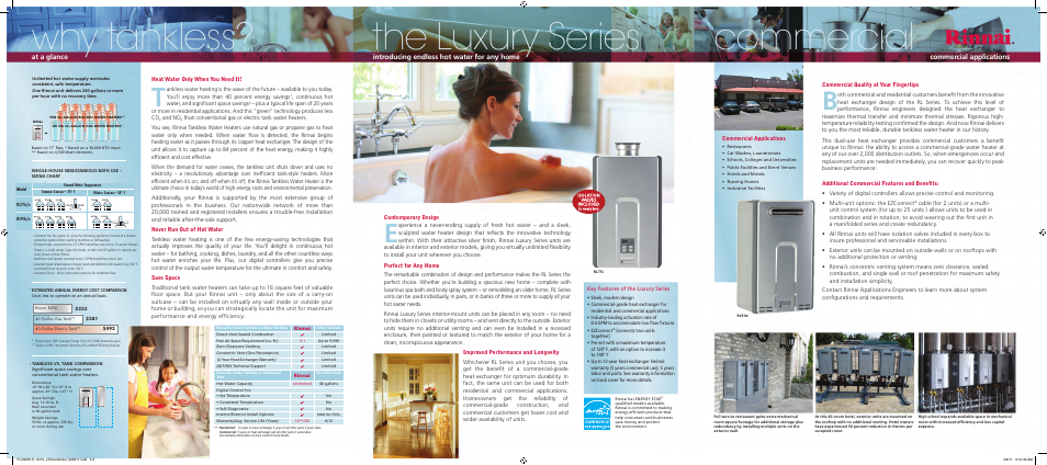 Commercial the luxury series why tankless, At a glance | Rinnai MC-100V-1-S User Manual | Page 3 / 6