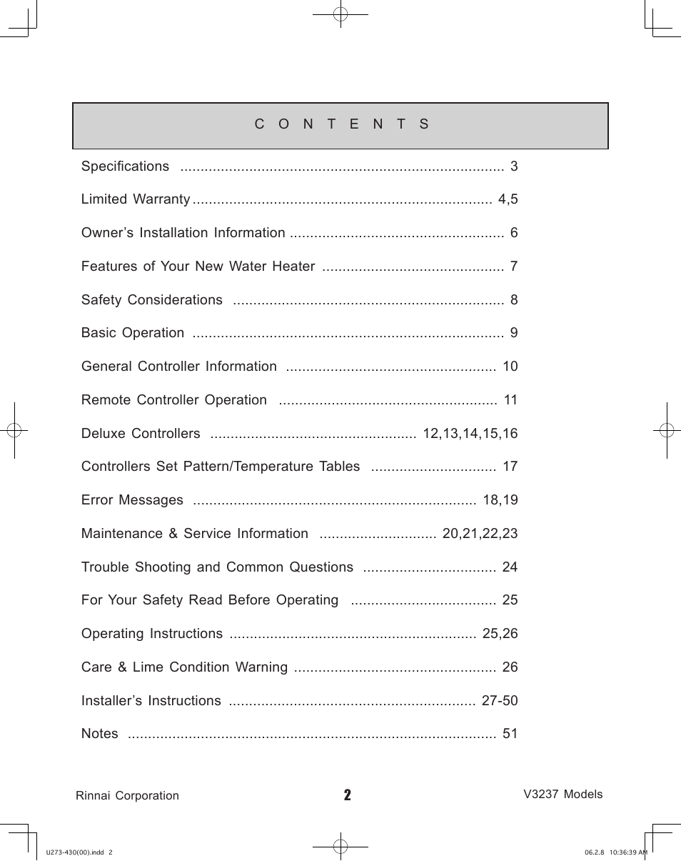 Rinnai V3237FFU User Manual | Page 2 / 52