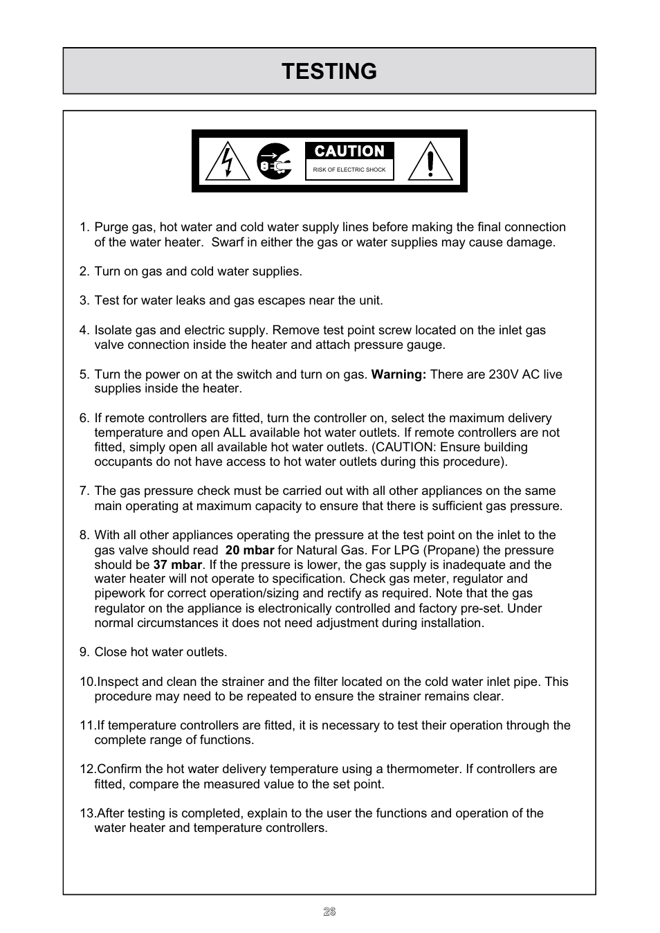 Testing | Rinnai HD70e User Manual | Page 26 / 40