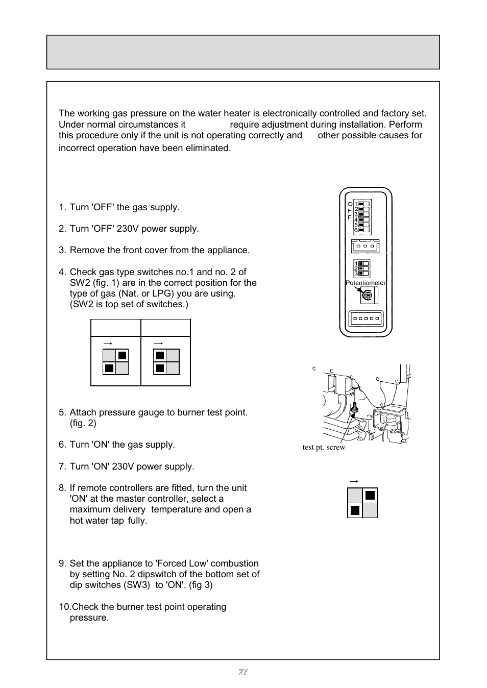 Gas pressure setting, Prop.g | Rinnai HD70e User Manual | Page 27 / 40