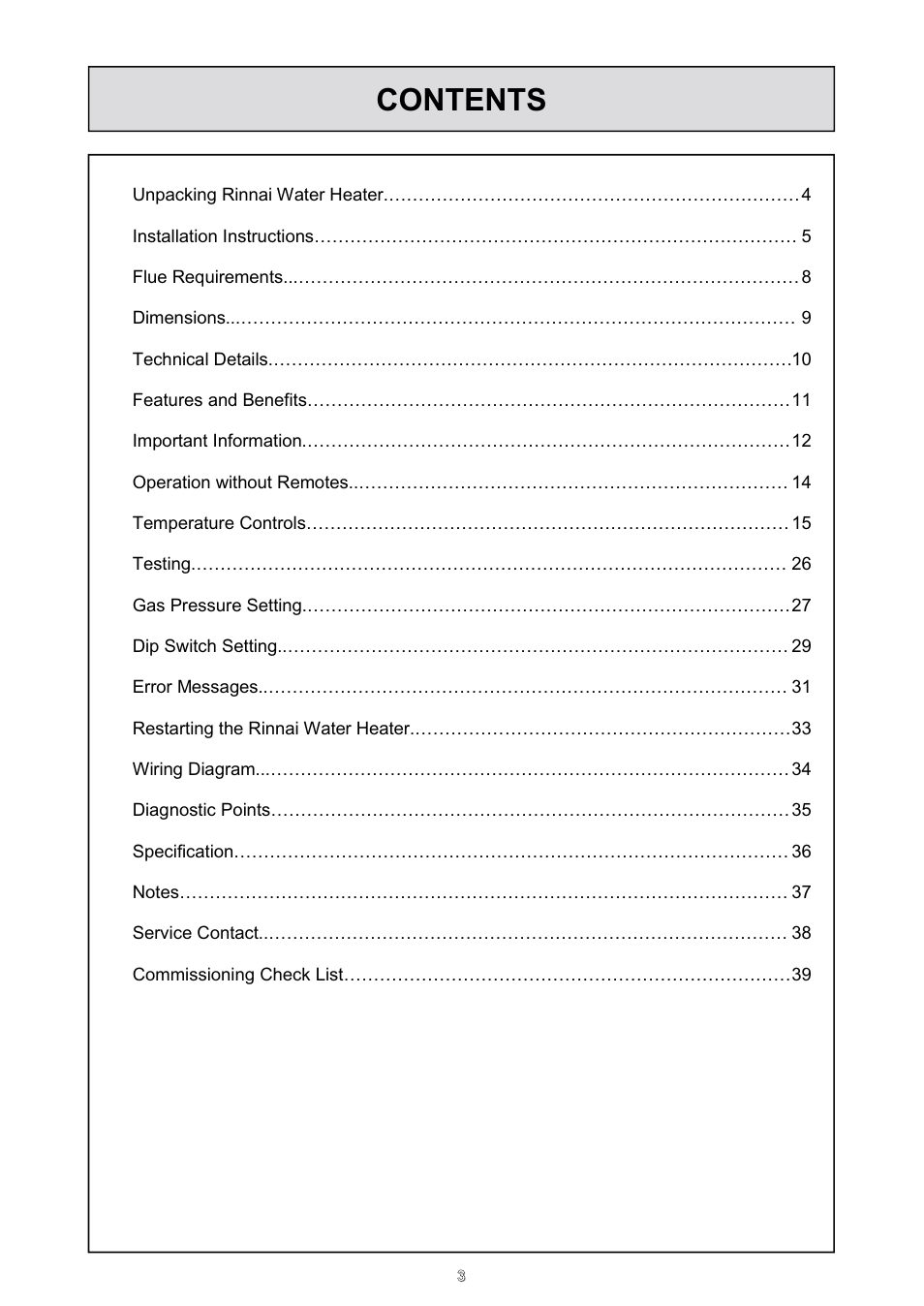 Rinnai HD70e User Manual | Page 3 / 40