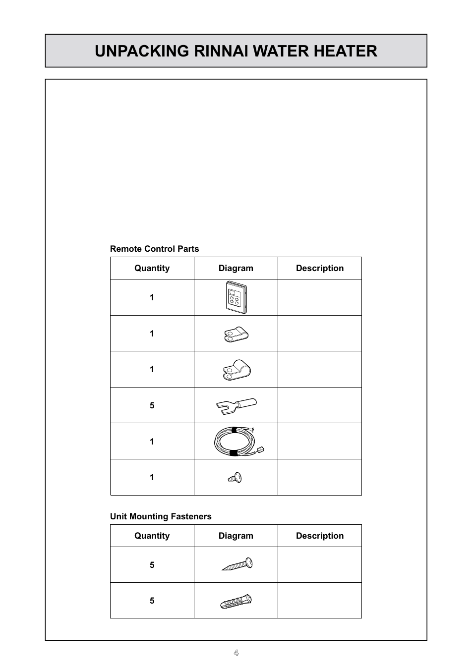 Unpacking rinnai water heater | Rinnai HD70e User Manual | Page 4 / 40