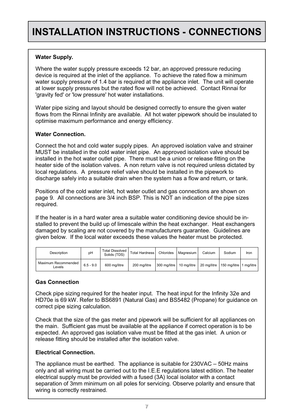 Installation instructions - connections | Rinnai HD70e User Manual | Page 7 / 40