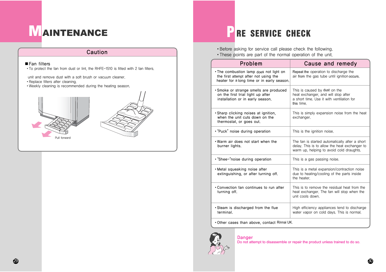 Aintenance | Rinnai RHFE-1510F User Manual | Page 15 / 18
