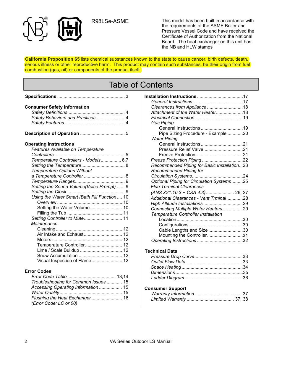 Rinnai R63LSE2 User Manual | Page 2 / 40