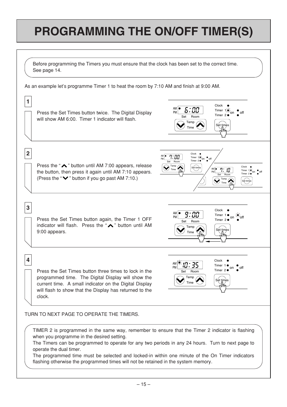 Programming the on/off timer(s) | Rinnai RHFE-308 FTR User Manual | Page 15 / 48