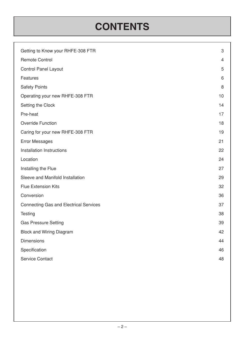 Rinnai RHFE-308 FTR User Manual | Page 2 / 48