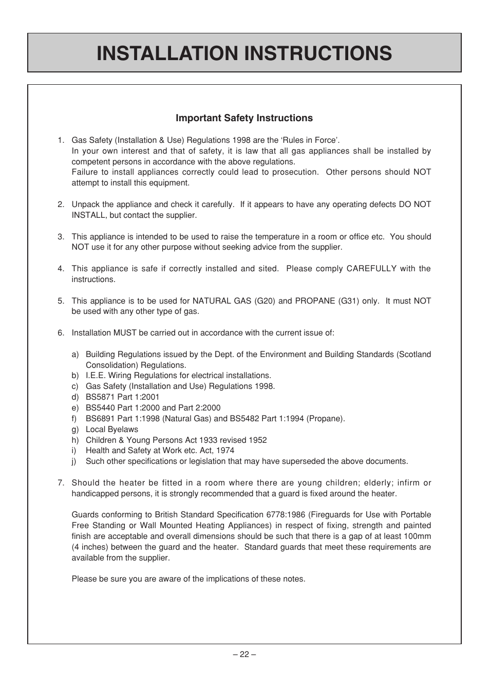 Installation instructions | Rinnai RHFE-308 FTR User Manual | Page 22 / 48