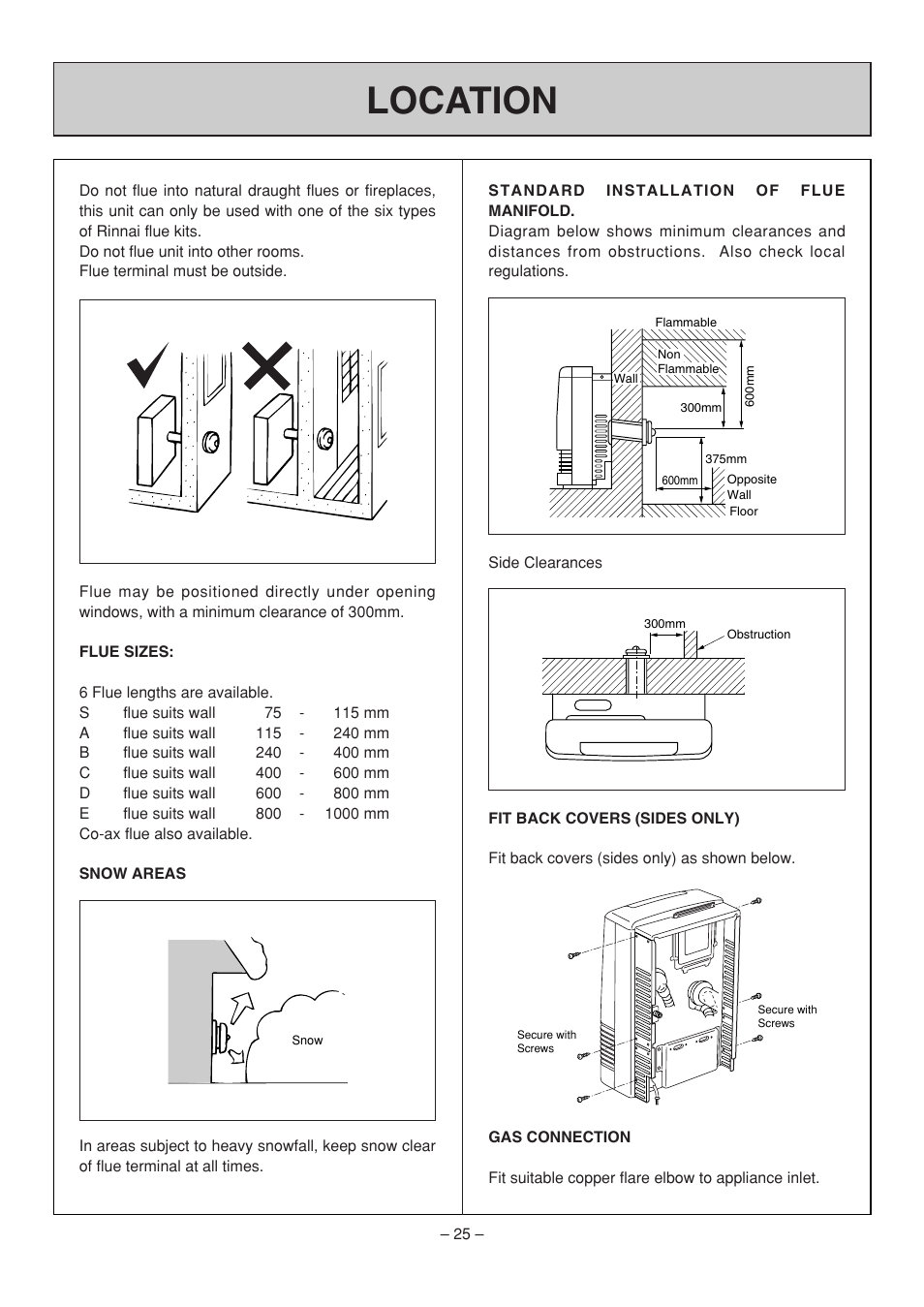 Location | Rinnai RHFE-308 FTR User Manual | Page 25 / 48