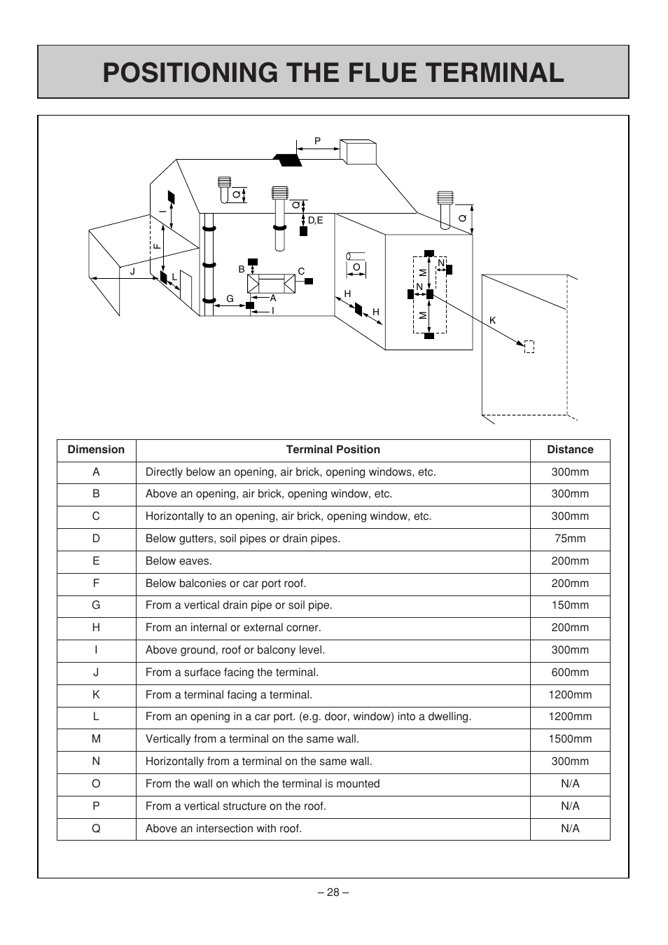 Positioning the flue terminal | Rinnai RHFE-308 FTR User Manual | Page 28 / 48