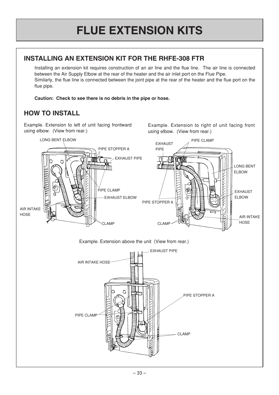 Flue extension kits, Installing an extension kit for the rhfe-308 ftr, How to install | Rinnai RHFE-308 FTR User Manual | Page 33 / 48