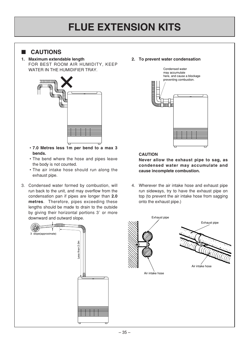 Flue extension kits, Cautions | Rinnai RHFE-308 FTR User Manual | Page 35 / 48