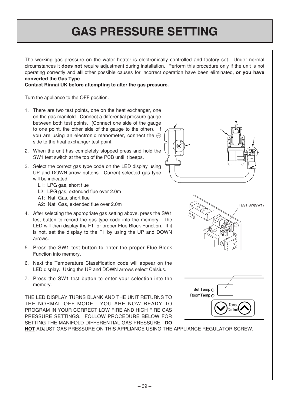 Gas pressure setting | Rinnai RHFE-308 FTR User Manual | Page 39 / 48