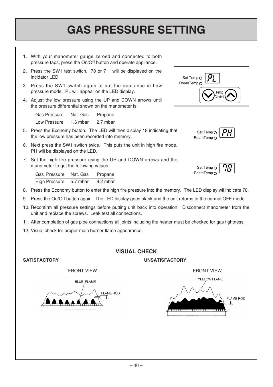 Gas pressure setting | Rinnai RHFE-308 FTR User Manual | Page 40 / 48