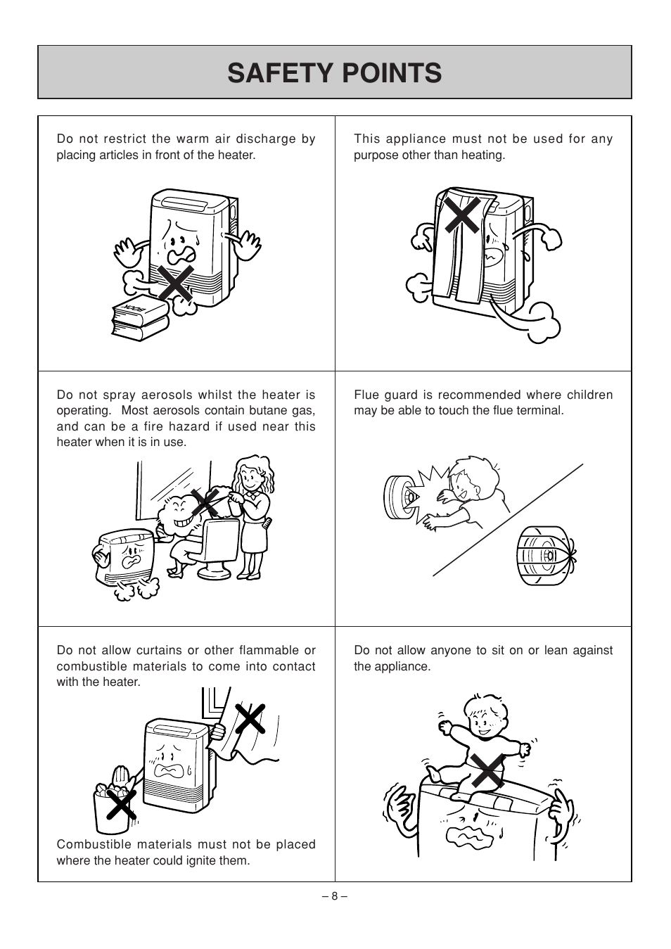 Safety points | Rinnai RHFE-308 FTR User Manual | Page 8 / 48