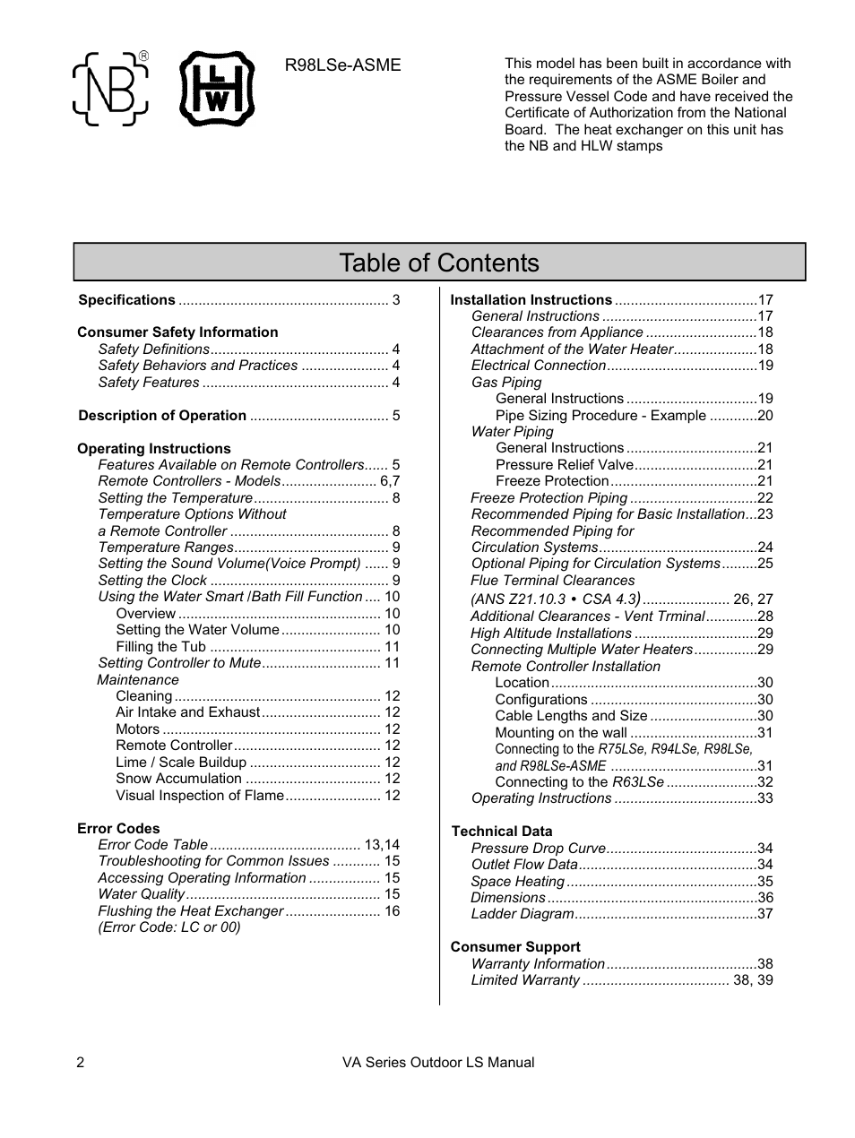 Rinnai R94LSE User Manual | Page 2 / 40