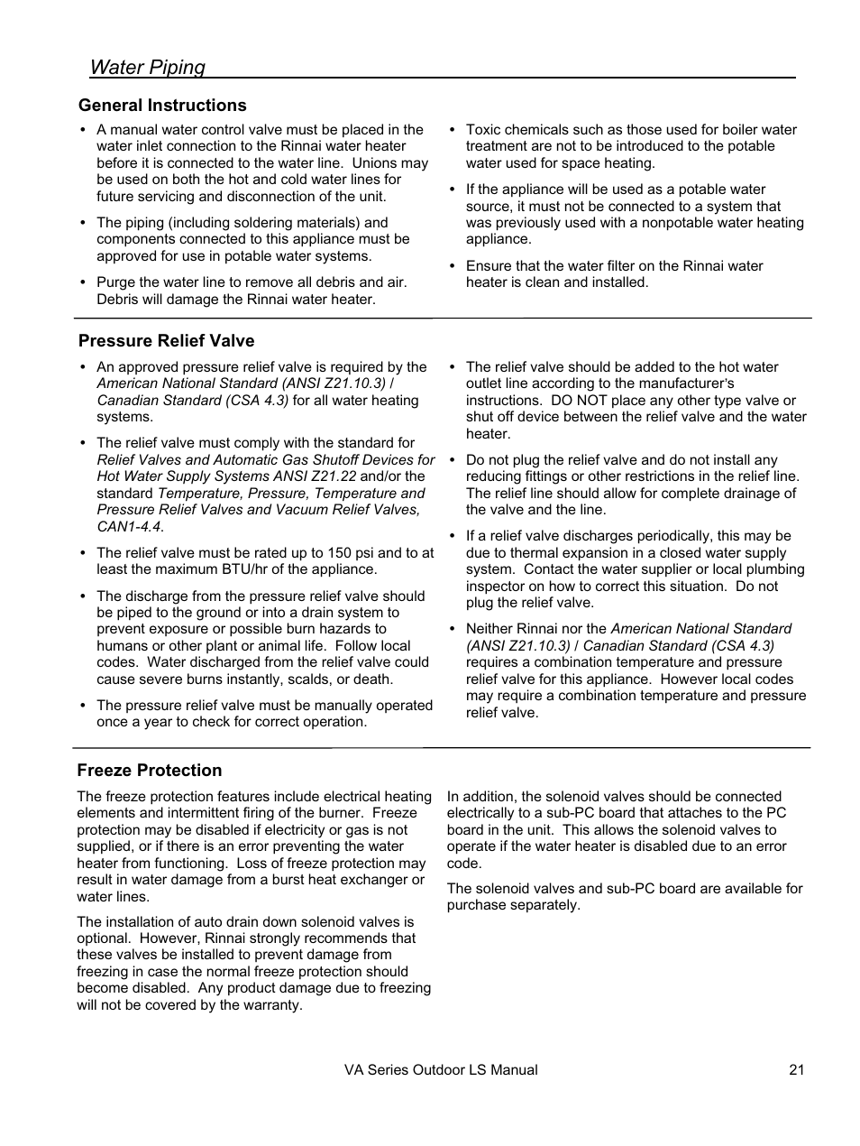 Water piping | Rinnai R94LSE User Manual | Page 21 / 40