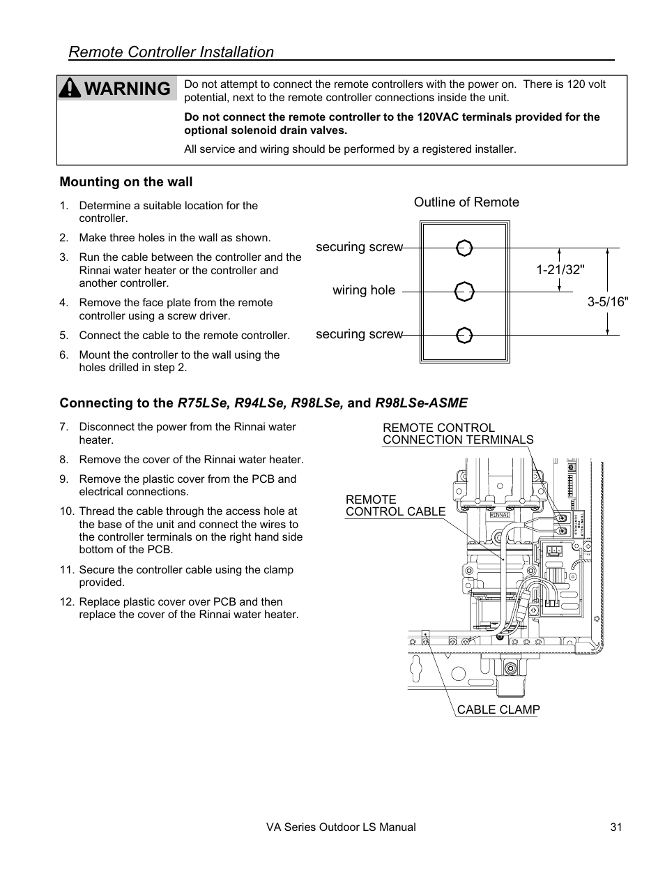 Warning | Rinnai R94LSE User Manual | Page 31 / 40