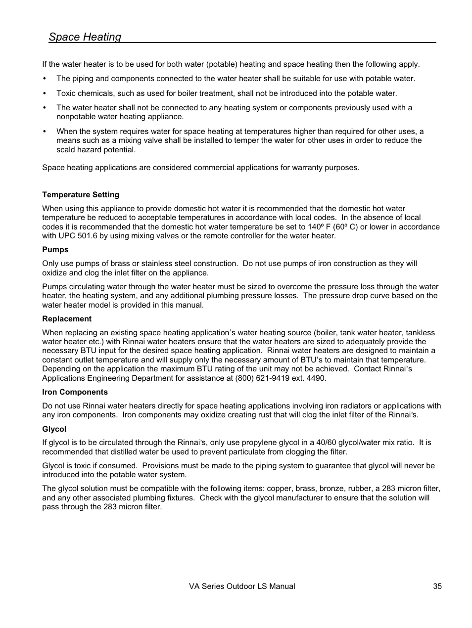 Space heating | Rinnai R94LSE User Manual | Page 35 / 40