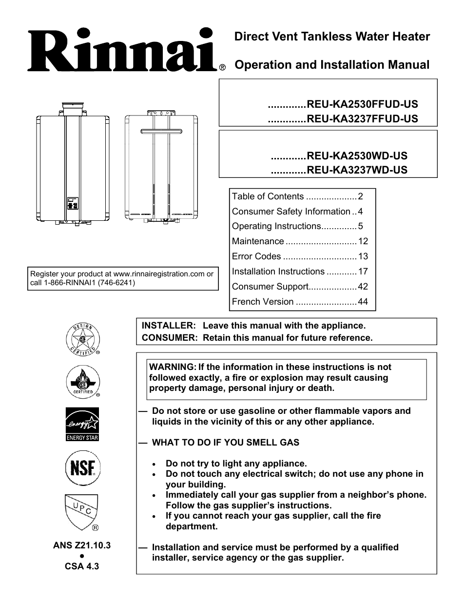 Rinnai RC98HPE User Manual | 64 pages