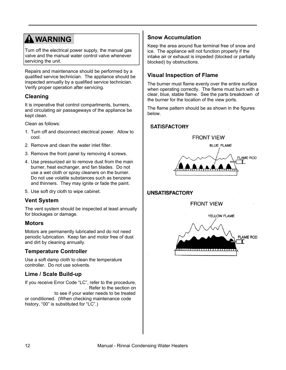 Warning | Rinnai RC98HPE User Manual | Page 12 / 64