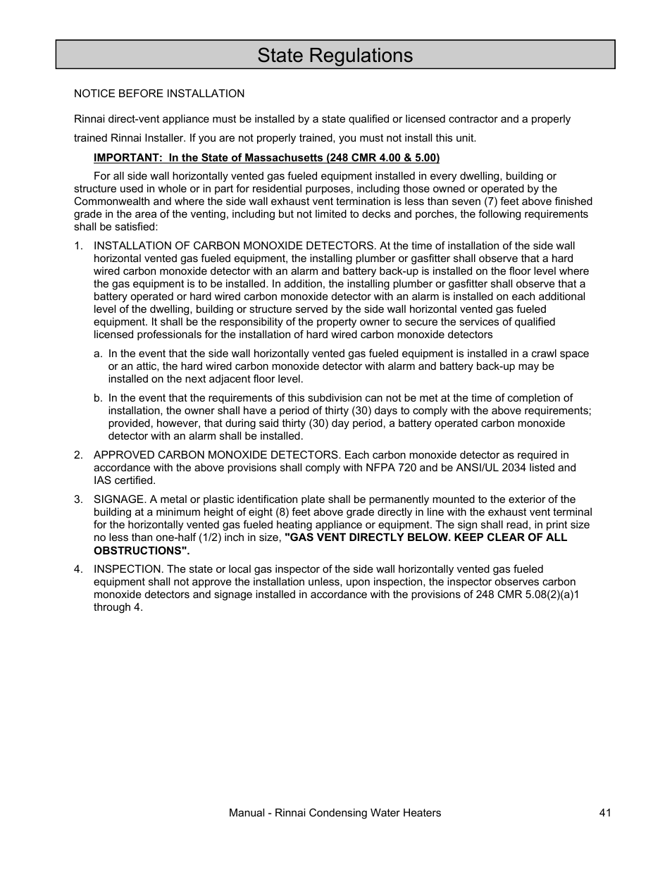 State regulations | Rinnai RC98HPE User Manual | Page 41 / 64