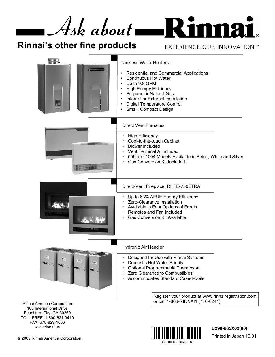 Rinnai’s other fine products | Rinnai RC98HPE User Manual | Page 64 / 64