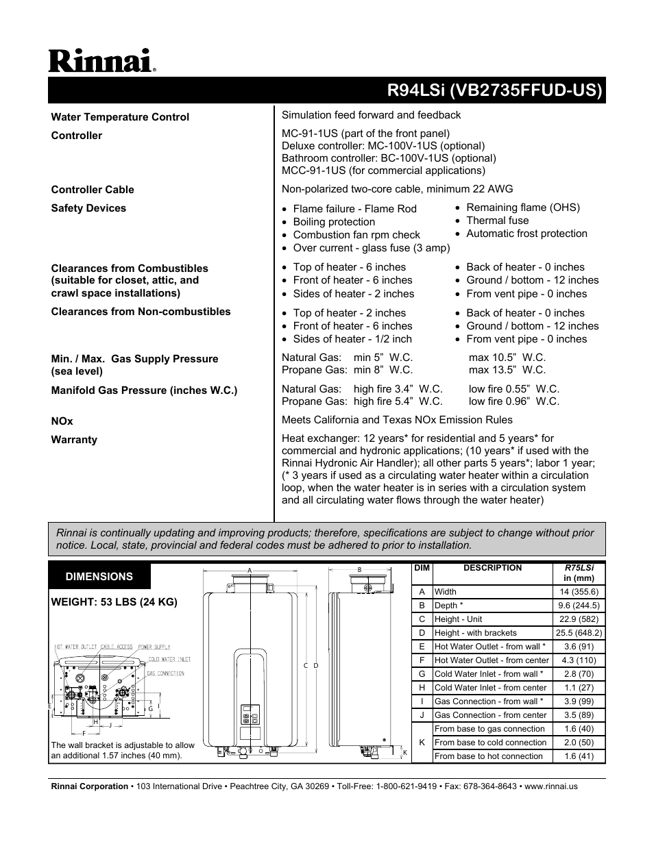 Rinnai R94LSI User Manual | Page 2 / 2