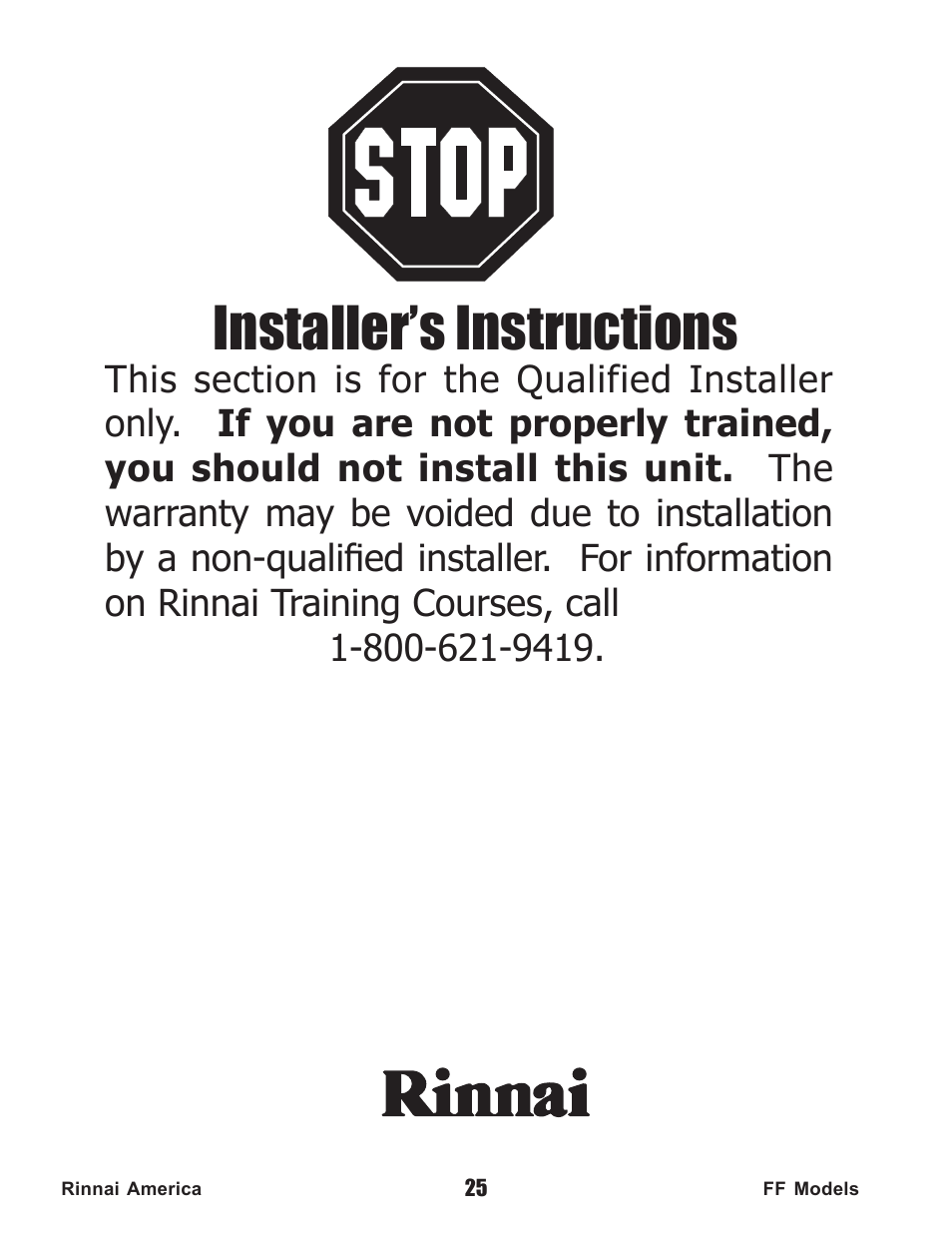 Installer’s instructions | Rinnai Water Heater REU-V2520FFUD User Manual | Page 25 / 48