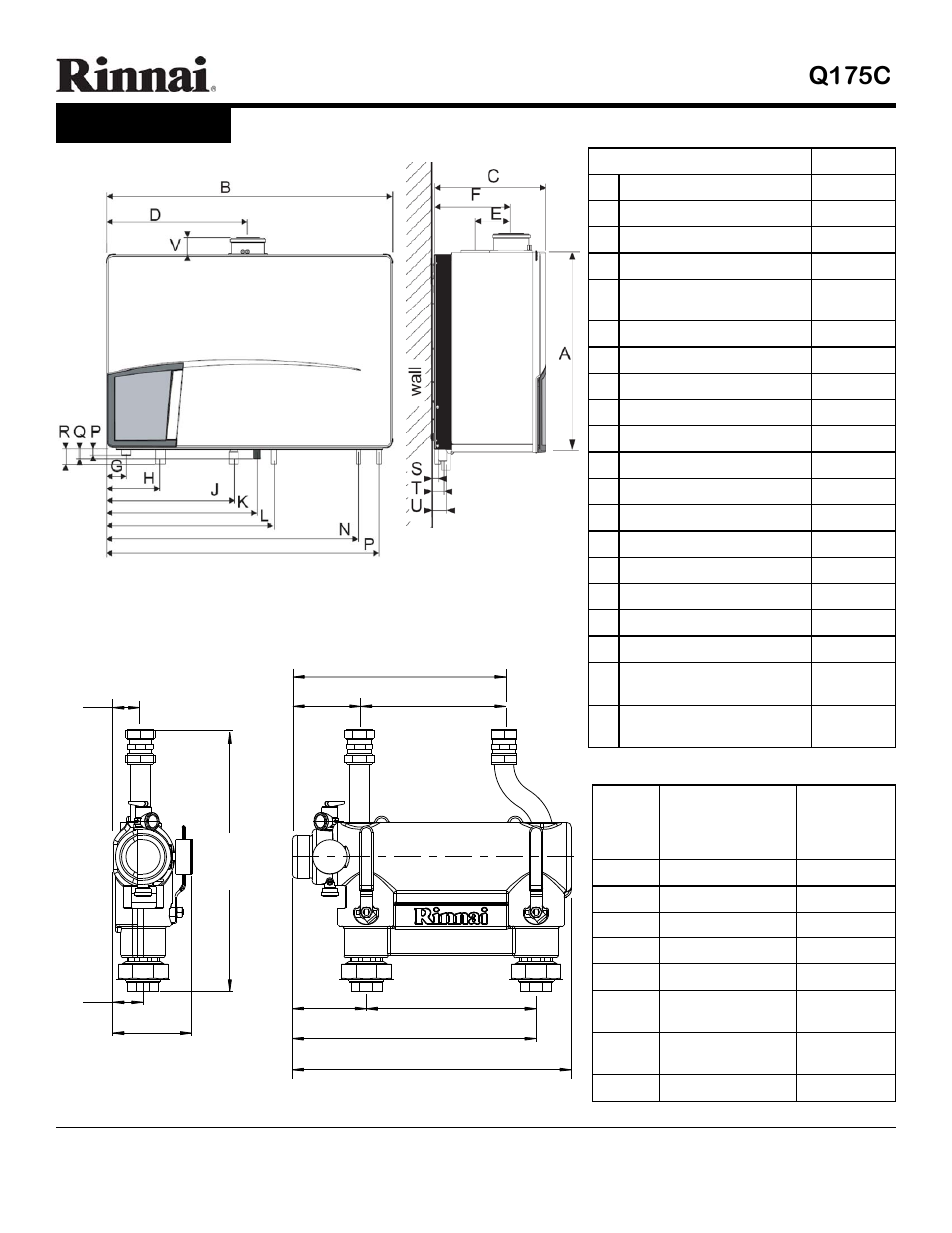 Q175c, Dimensions, Clearances | Rinnai Q175C User Manual | Page 2 / 2