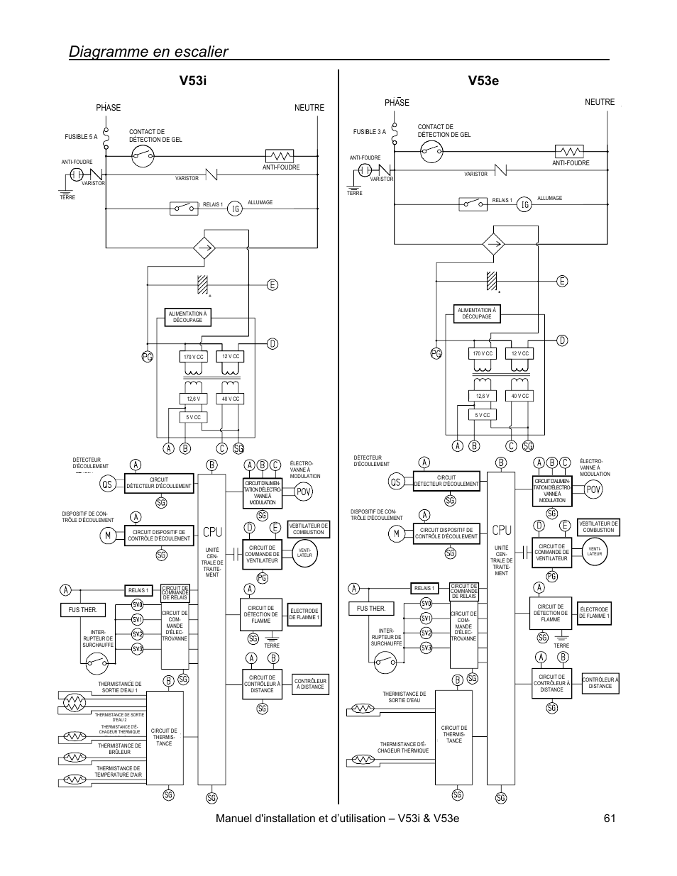 Diagramme en escalier, V53i v53e, Phase neutre | Rinnai V53I User Manual | Page 61 / 64