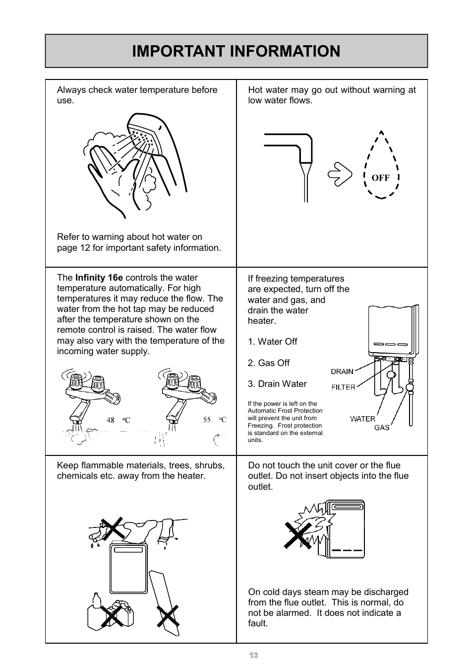 Important information | Rinnai 16e User Manual | Page 13 / 36