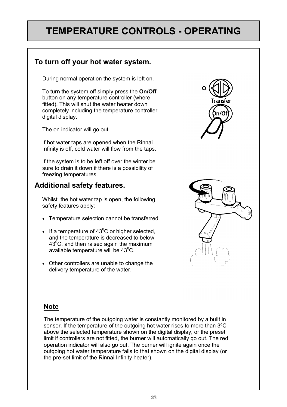 Temperature controls - operating, Additional safety features | Rinnai 16e User Manual | Page 23 / 36