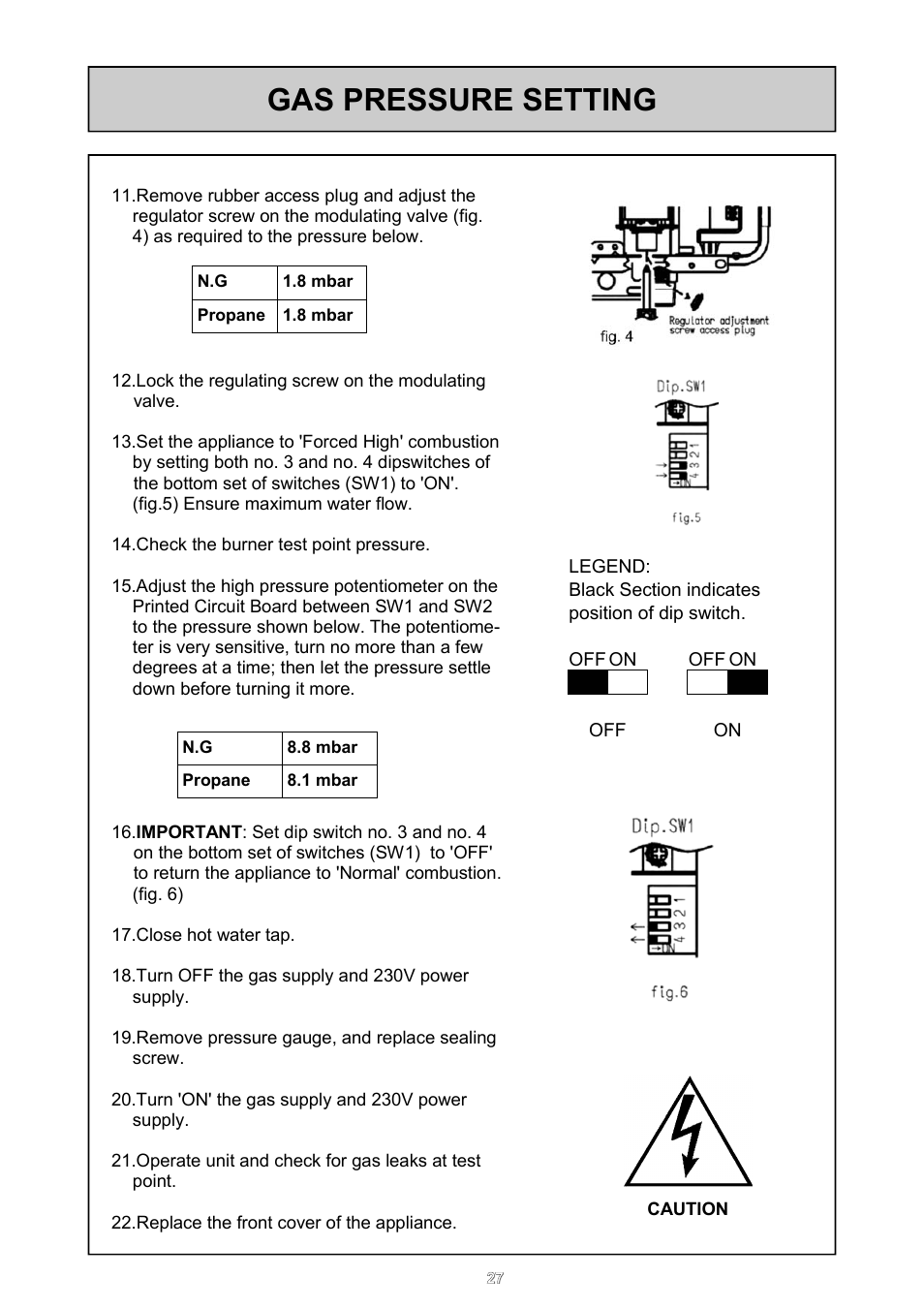 Gas pressure setting | Rinnai 16e User Manual | Page 27 / 36
