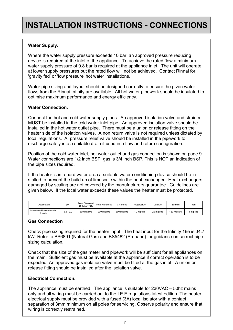 Installation instructions - connections | Rinnai 16e User Manual | Page 7 / 36