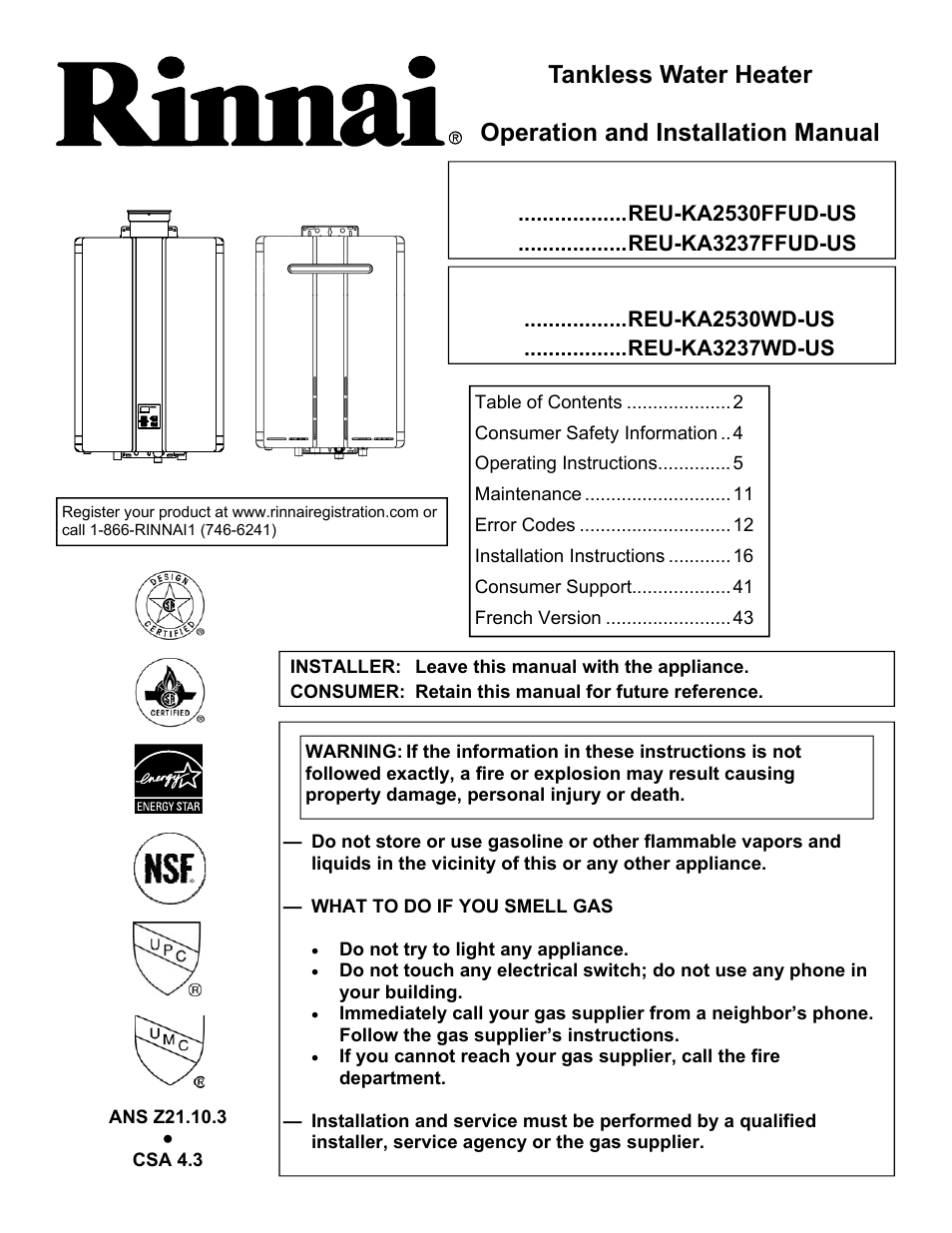 Rinnai RC98I User Manual | 64 pages