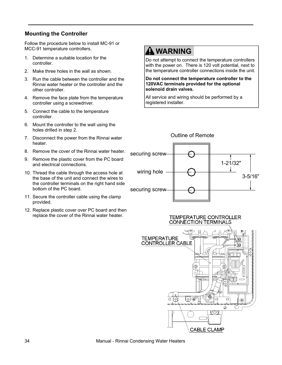 Warning | Rinnai RC98I User Manual | Page 34 / 64